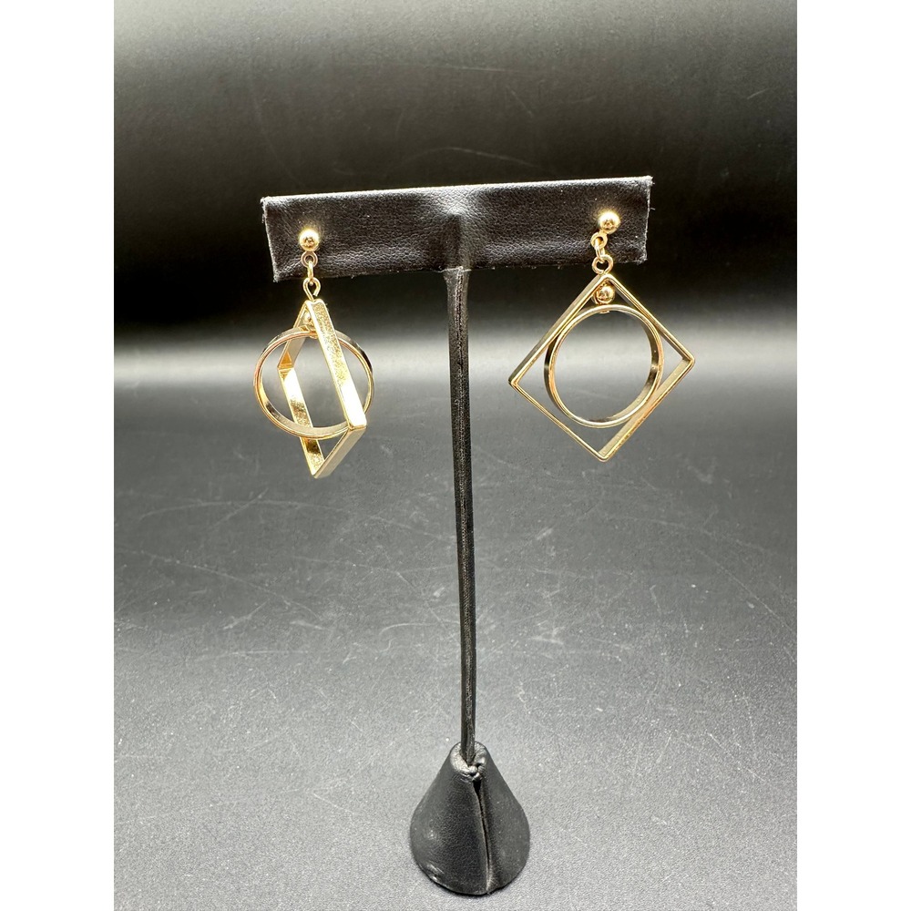 Vintage Avon Mobile Geometry Gold Tone‎ Kinetic Dangle Earrings Surgical Steel